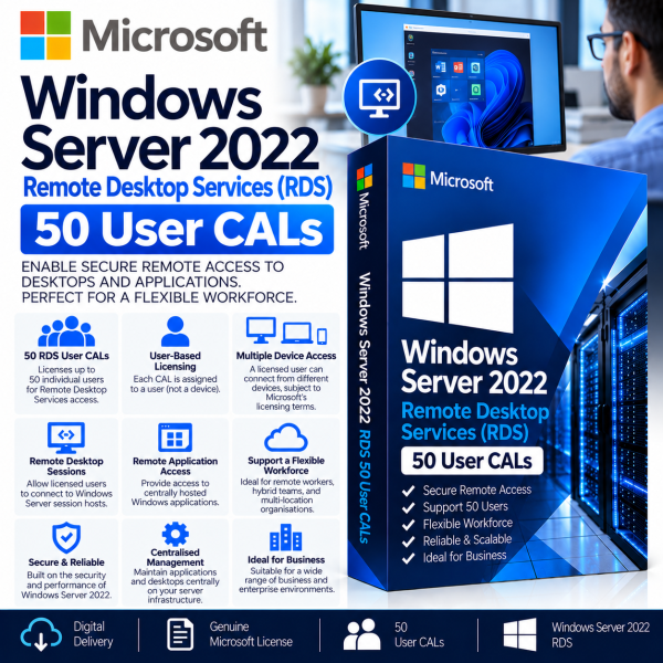 Microsoft Windows Server 2022 RDS – 50 User CAL