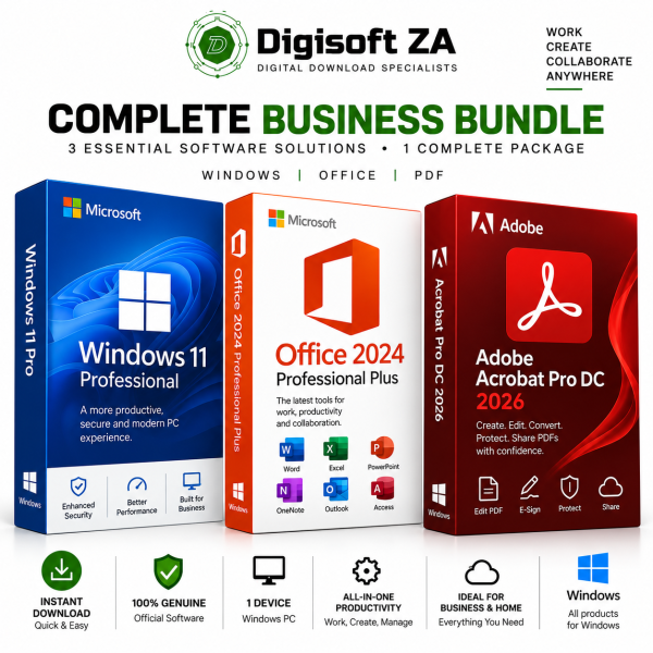 Windows 11 Pro + Office 2024 Pro Plus + Adobe Acrobat Pro DC 2026 – 1 Device Bundle